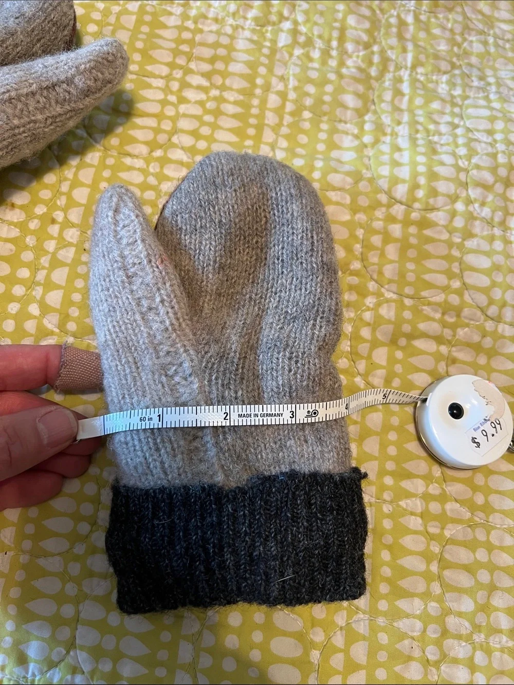 Wool Blend Argyle Mittens with Button Cuff - Brown & Gray